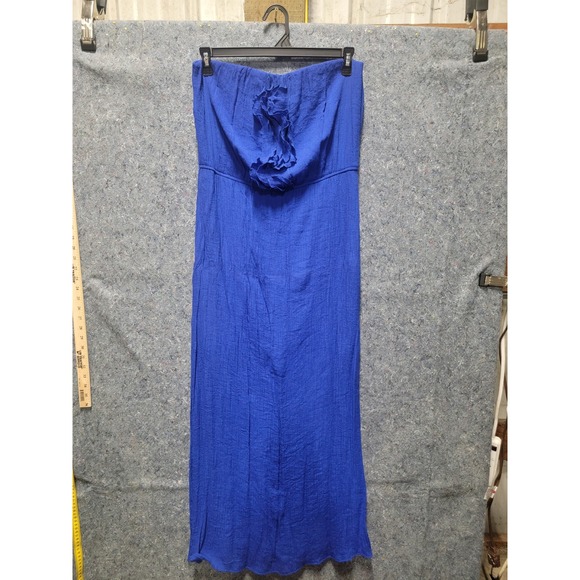 La Blanca Draped Darling Strapless Midi Dress XL Blue Tiered Swimsuit Cover Up‎ - Picture 1 of 13